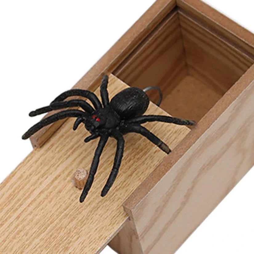 Prank Spider Surprise Box - Realistic Wooden Box That Reveals a Jumping Creature Inside for Practical Jokes and Laughs