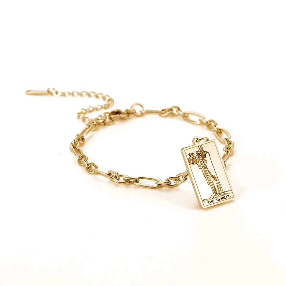 12 Tarot Card Series Fashion Trend Long Oval Link Chain Bracelet in gold and silver finishes