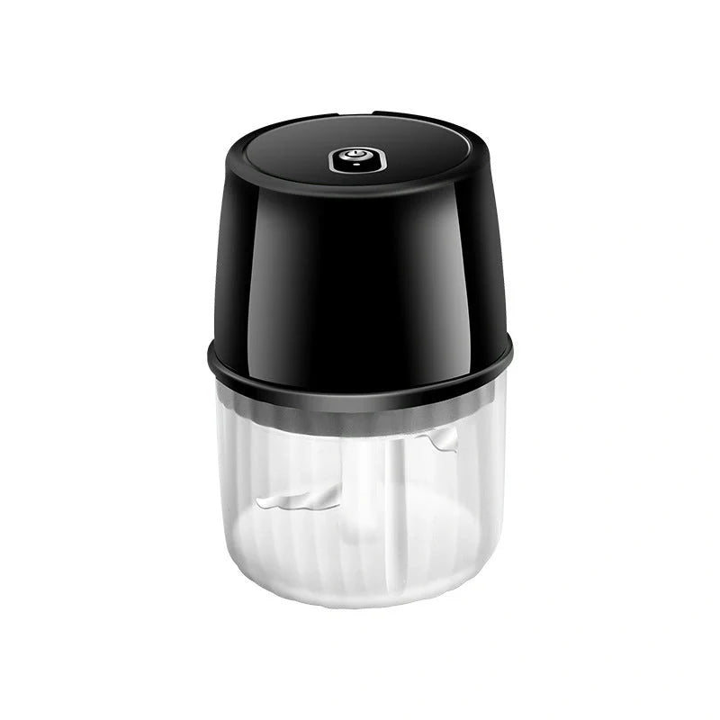 Compact, USB-rechargeable electric garlic chopper with stainless steel blades and detachable design for easy cleaning