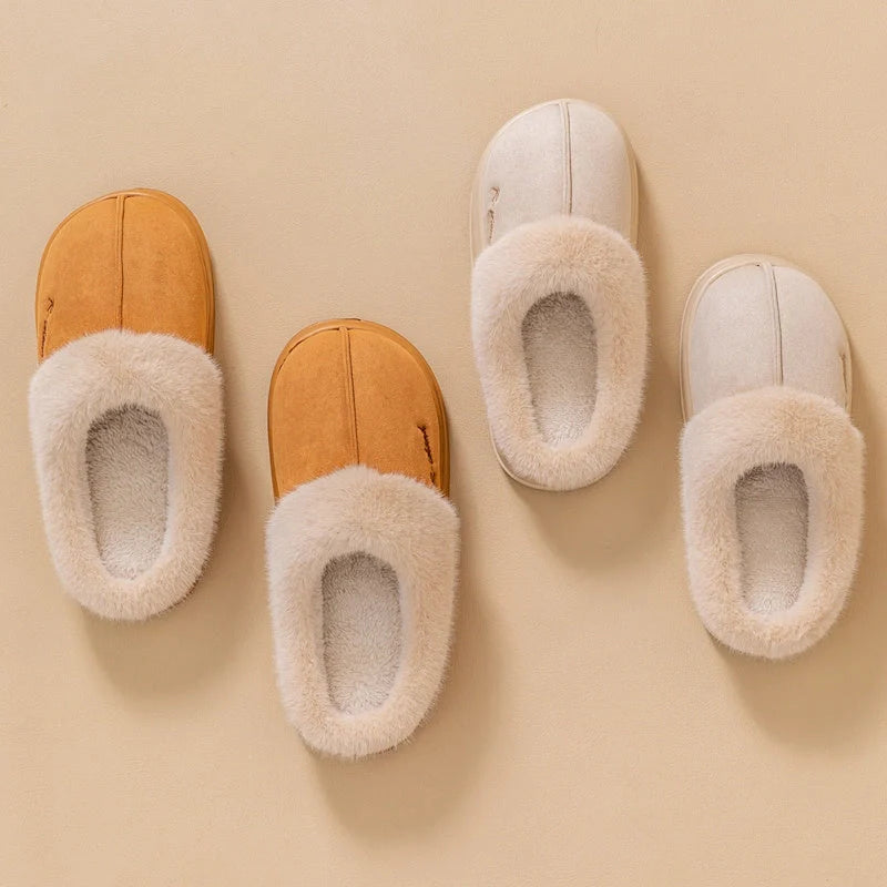 Cosy, fluffy cotton slippers in a variety of colours, featuring non-slip soles for indoor and outdoor wear