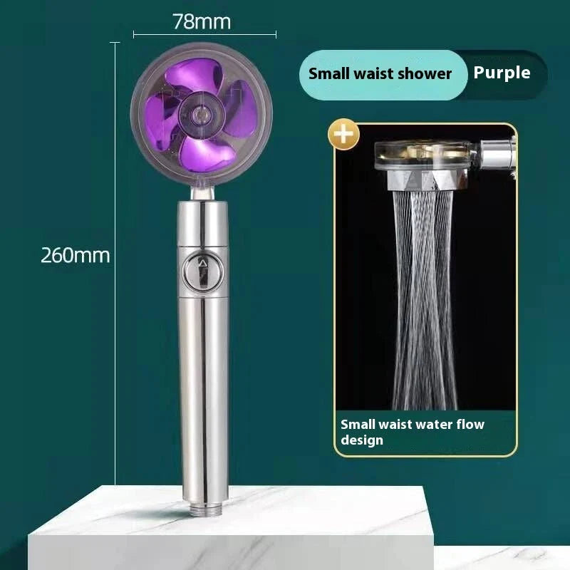 A high-pressure shower head with a stop button, cotton filter, and powerful water pressure for a luxurious bathing experience.