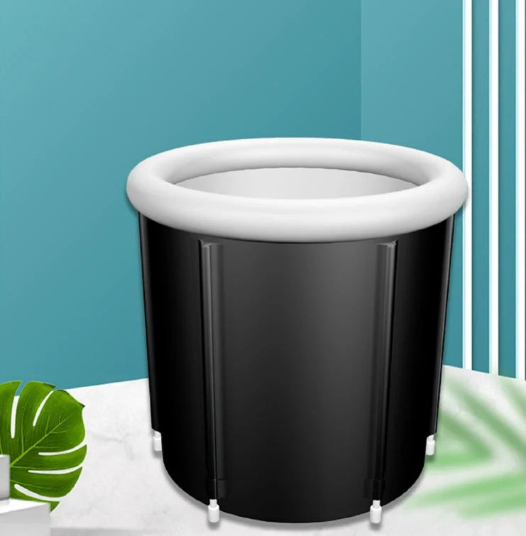 Portable Ice Bath with inflatable air ring for recovery therapy in black