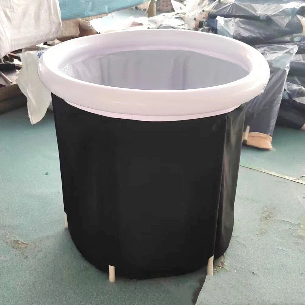 Portable Ice Bath with inflatable air ring for recovery therapy in black
