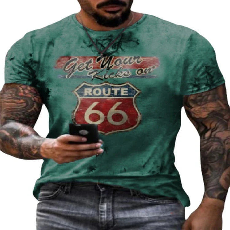 Men's round neck short sleeve t-shirt with stylish digital print design in various color options