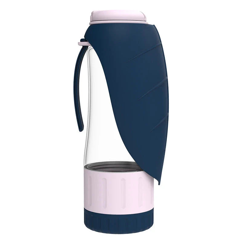 Portable pet water bottle with collapsible silicone bowl, perfect for traveling with dogs and providing hydration and meals on the go