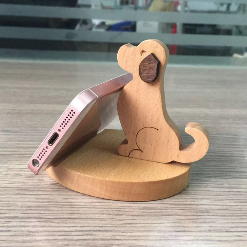 Custom beech wood lazy phone holder with personal lettering for desk organisation