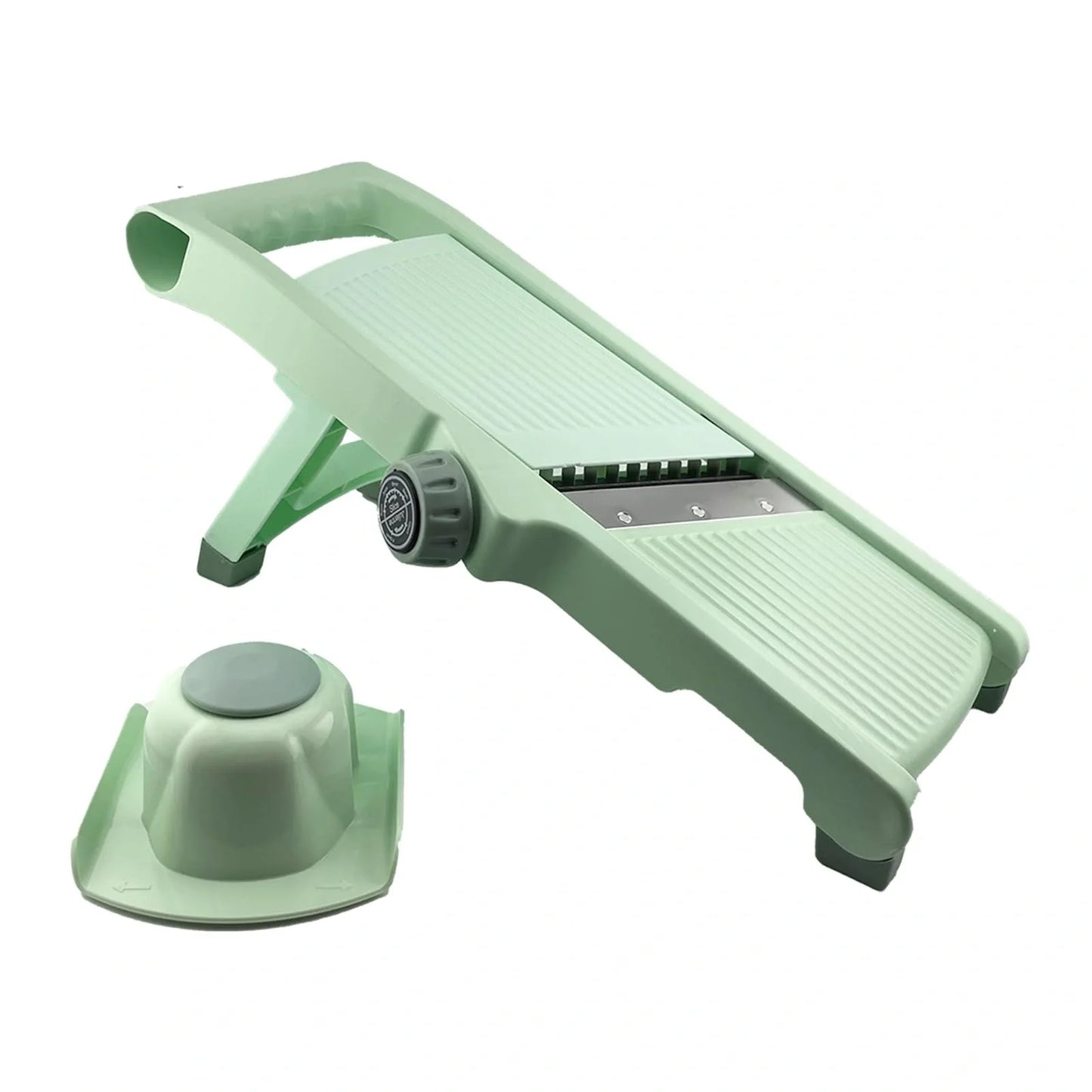 Versatile vegetable slicer with adjustable thickness, ideal for slicing, shredding, and julienning a variety of ingredients