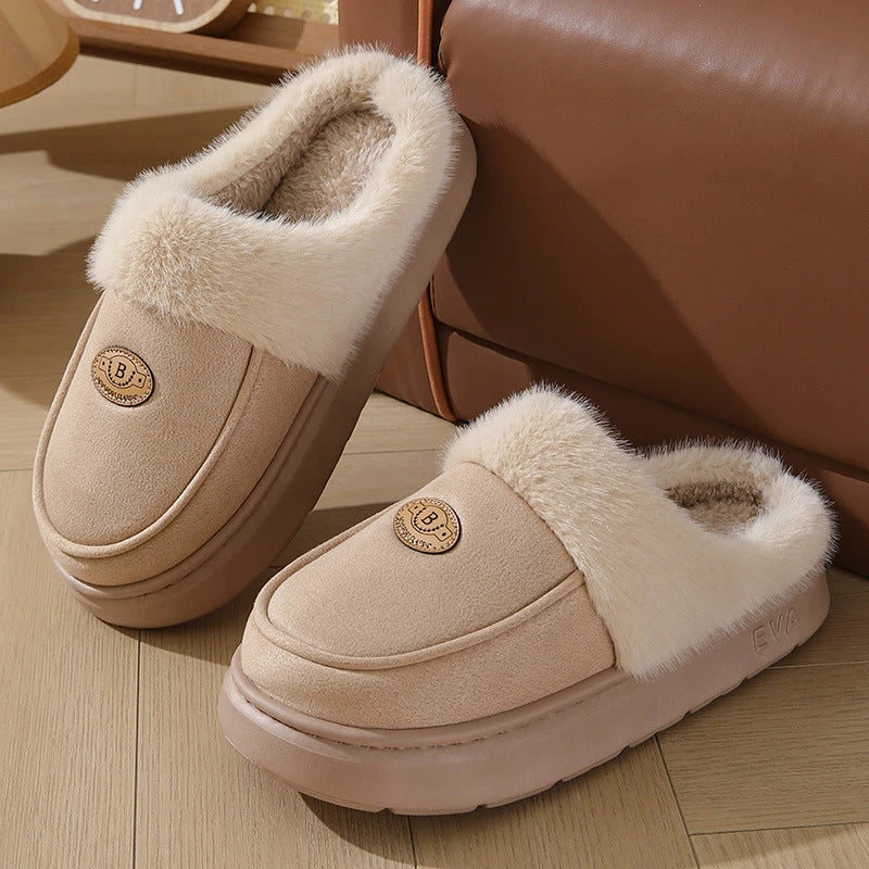 Cozy suede slippers with plush lining and non-slip sole for men's indoor comfort