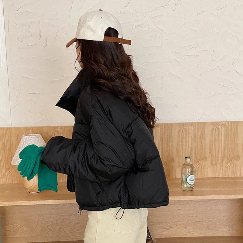 Stylish stand collar cropped parka for women in various colours