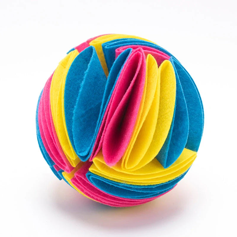Foldable Dog Snuffle Ball in various colours for pet training and feeding