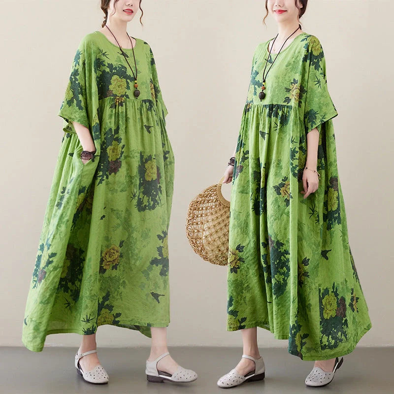 Stylish Renaissance-inspired pullover dress with round neckline and medium-length swing skirt, made from premium cotton blend fabrics