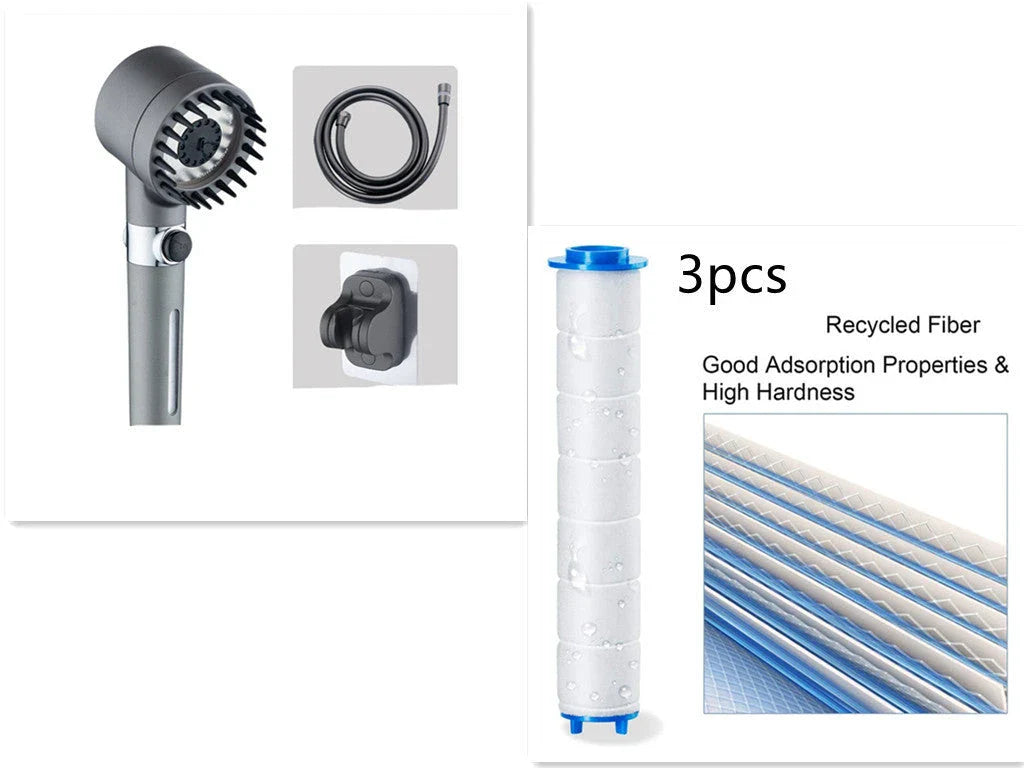 Premium 3-mode high-pressure shower head with detachable filter, made of durable ABS material for a relaxing and refreshing shower experience.