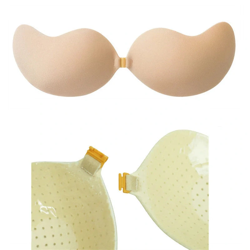 Lala Goddess Mango Cup deep V invisible bra in black and flesh colors