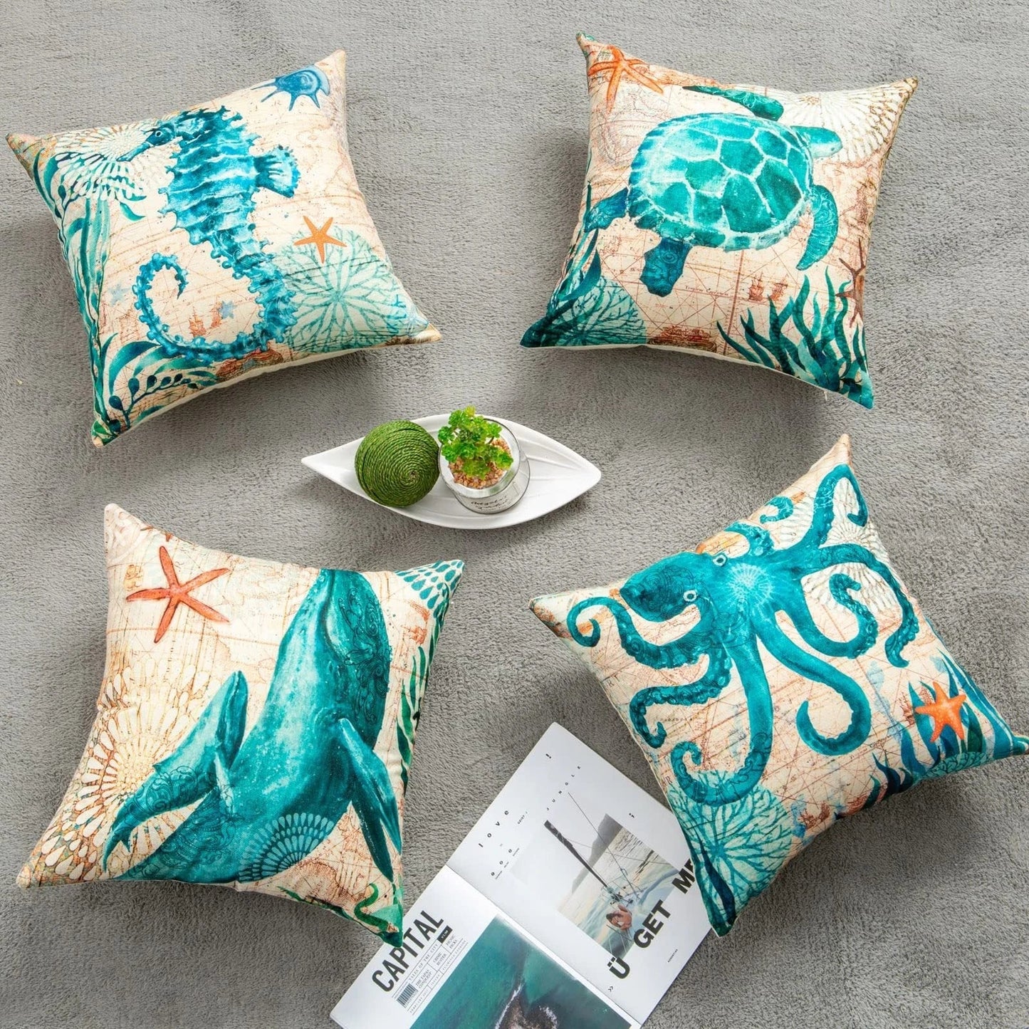 Stylish Sea Life Cushion Covers featuring vibrant marine-inspired designs to enhance British home decor
