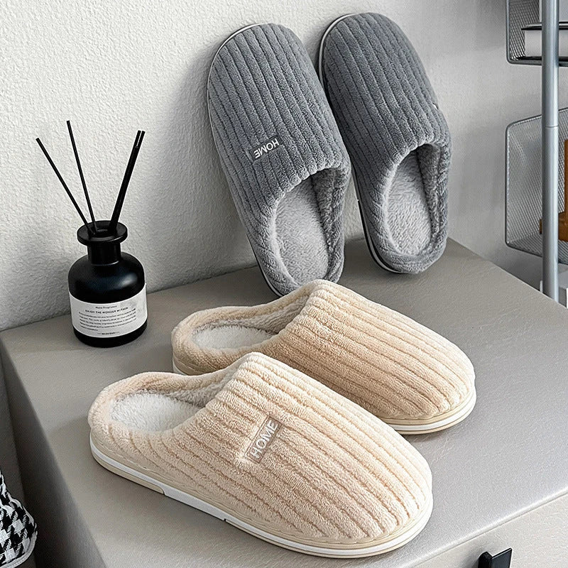 Cozy plush slippers in various colors with non-slip soles for indoor comfort and warmth