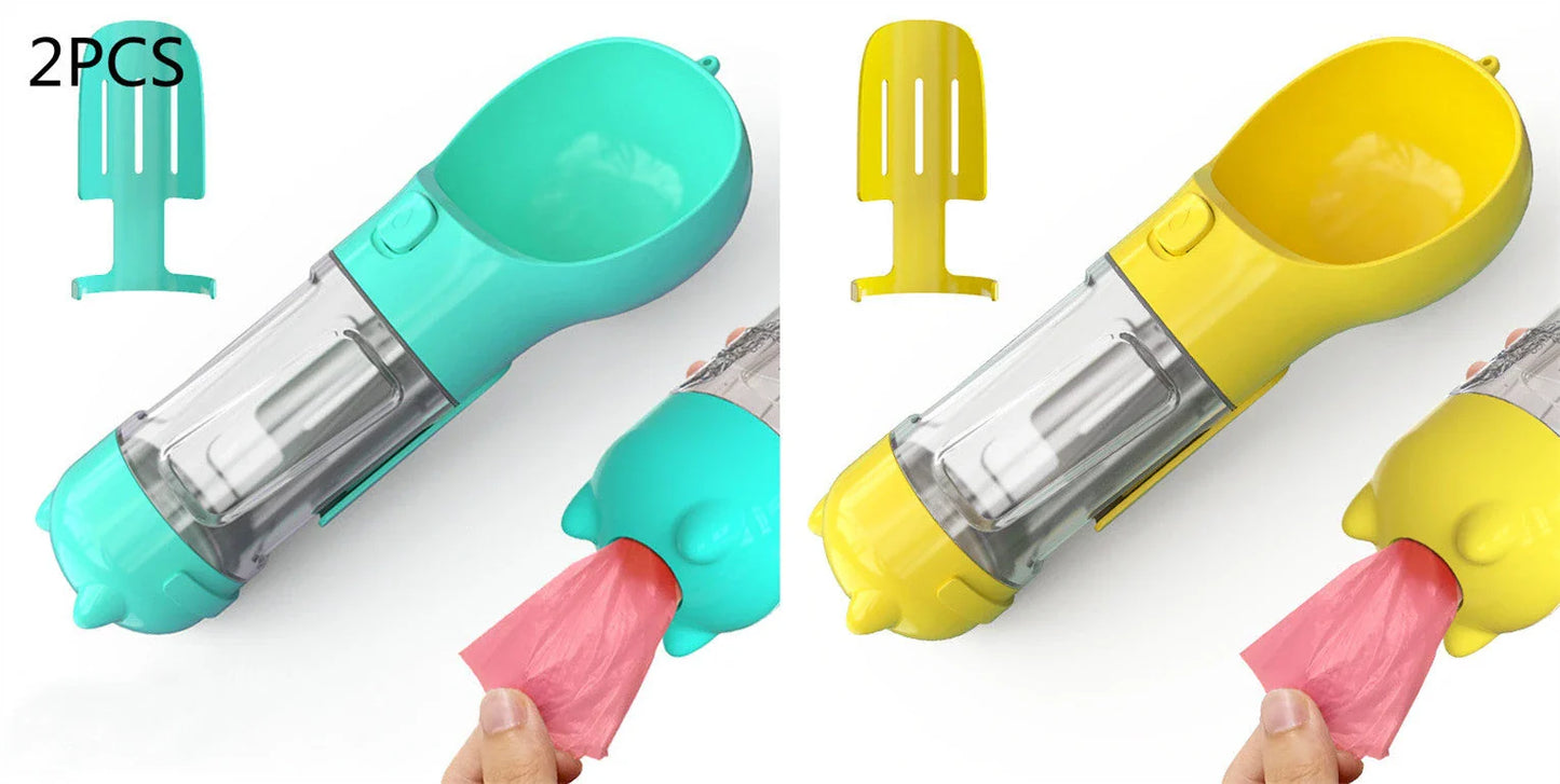 Versatile 3-in-1 Pet Water Bottle with Feeding Bowl and Waste Bag Storage