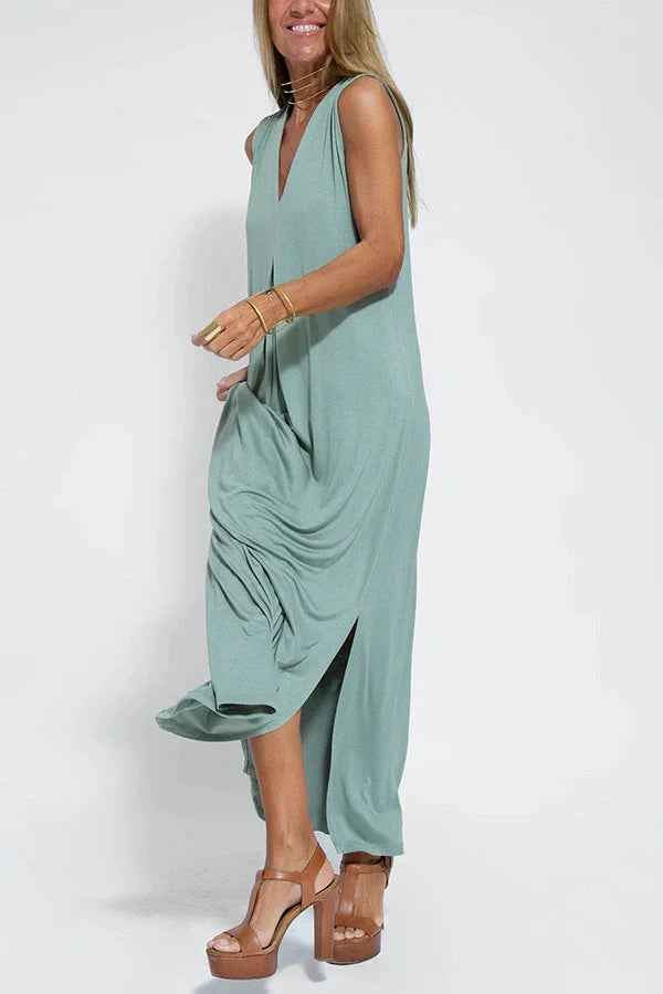 Stylish Women's V-neck Sleeveless Dress with Long Cardigan in various colors
