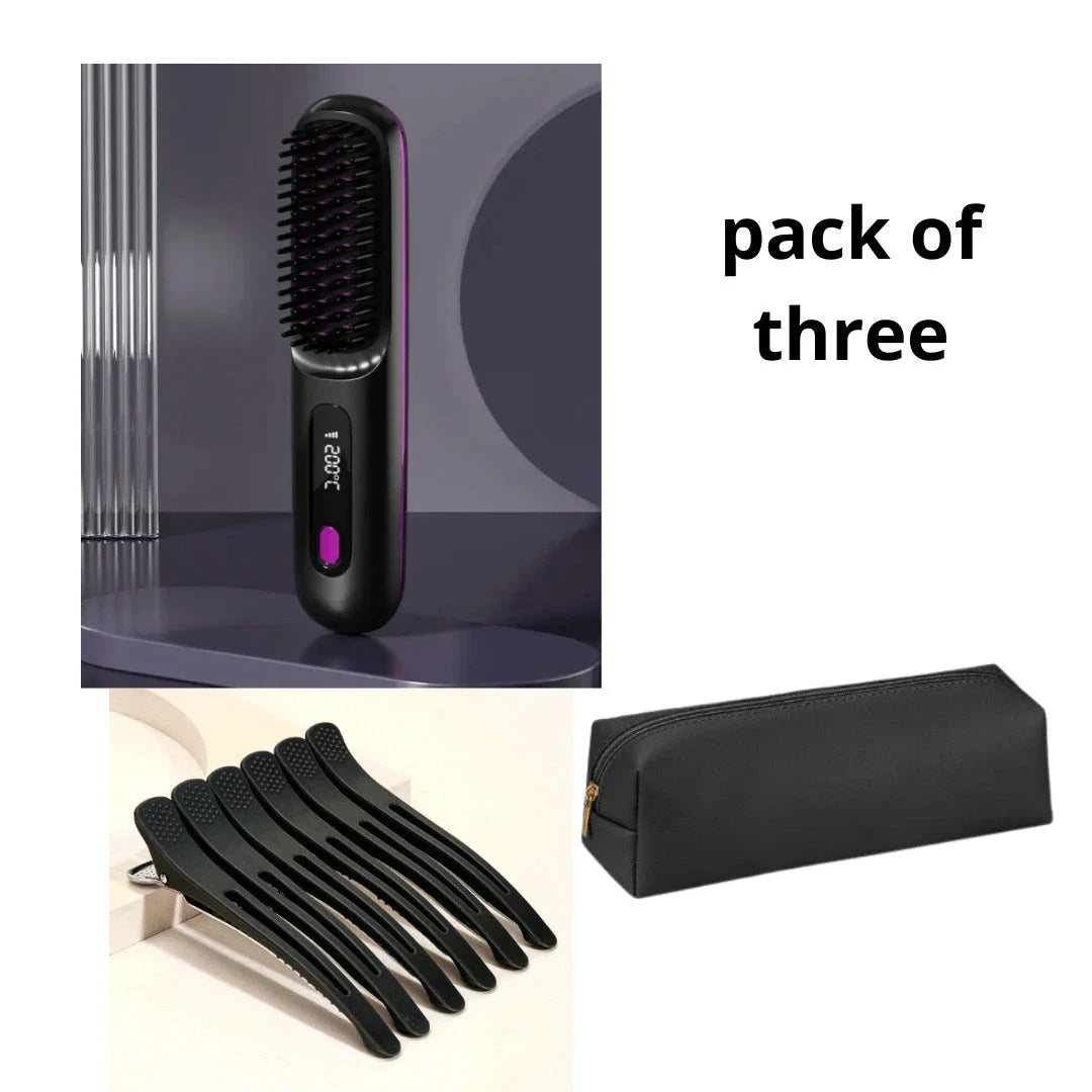 Cordless 2-in-1 Hair Straightener Brush with LCD Display, Offering Versatile Styling on the Go