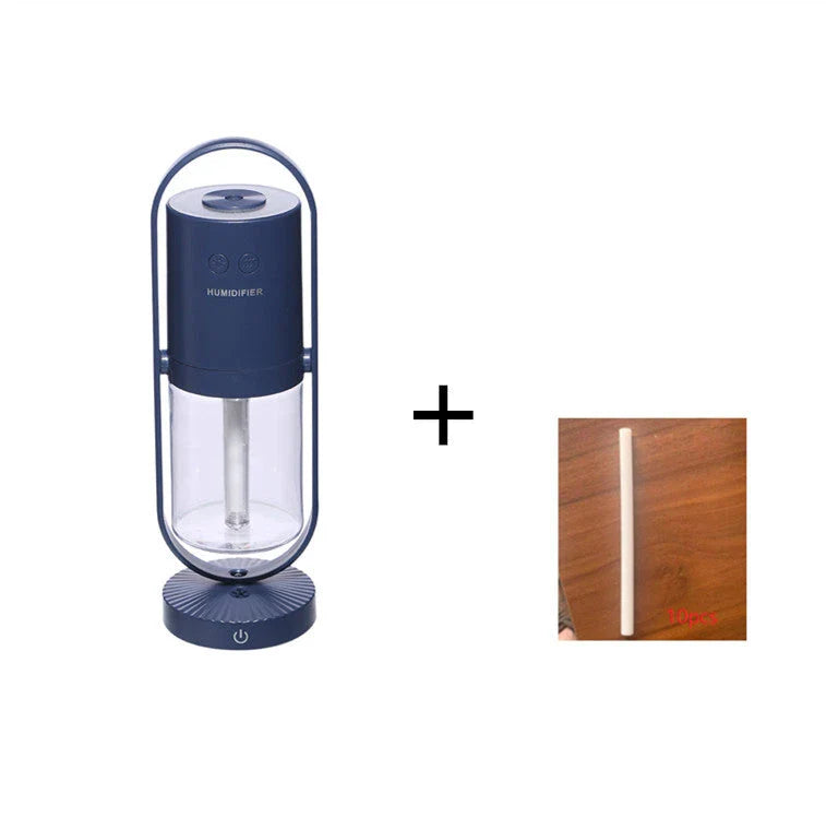 Compact USB Powered Desktop Humidifier with Ambient Lighting, featuring adjustable mist nozzle and romantic starry projection