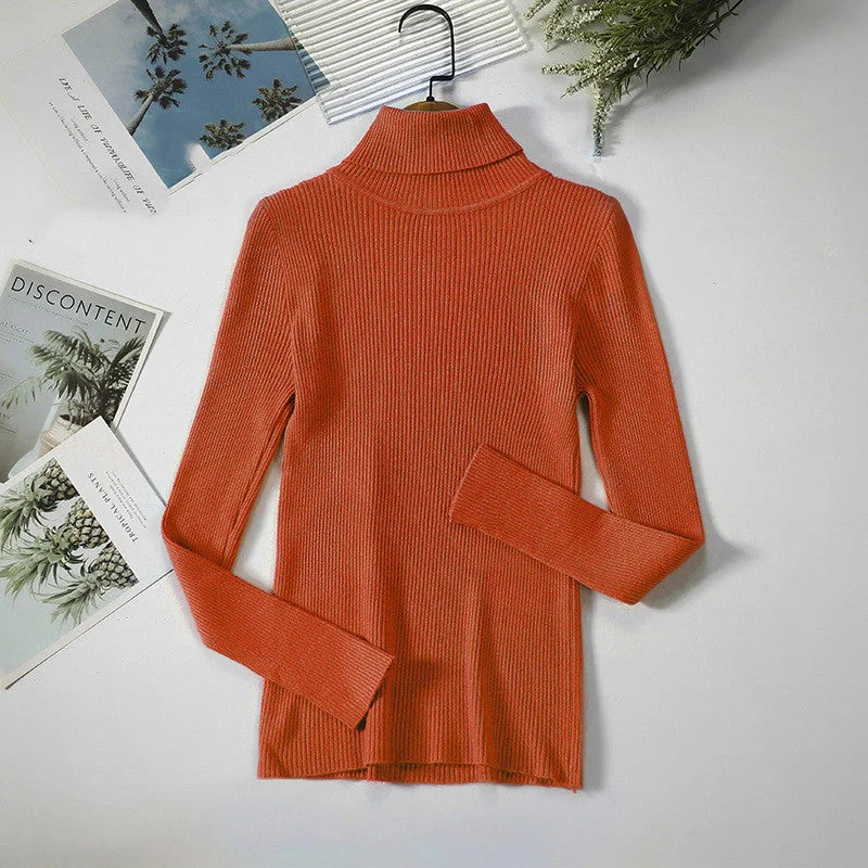 Solid Colour Pit Strip Knit Pullover Turtleneck Sweater in various colours