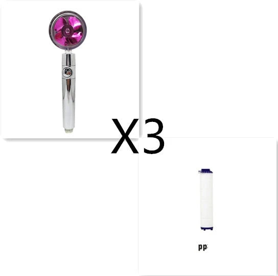 360-degree rotating high-pressure shower head with built-in fan and adjustable water spray