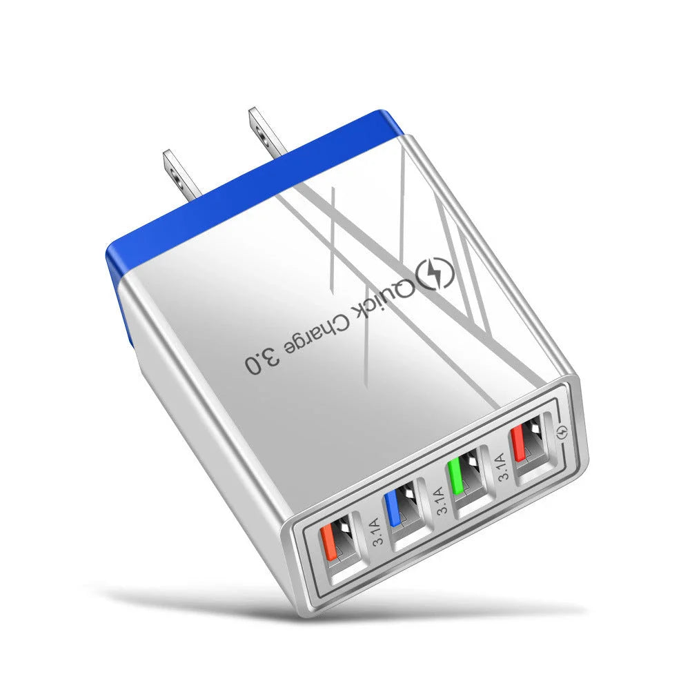 4-Port High-Speed USB Wall Charger with Quick Charge 3.0 Technology for Simultaneous Charging of Multiple Devices