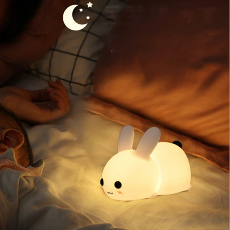 Enchanting rabbit-shaped silicone night light with warm white and dual-colour illumination options