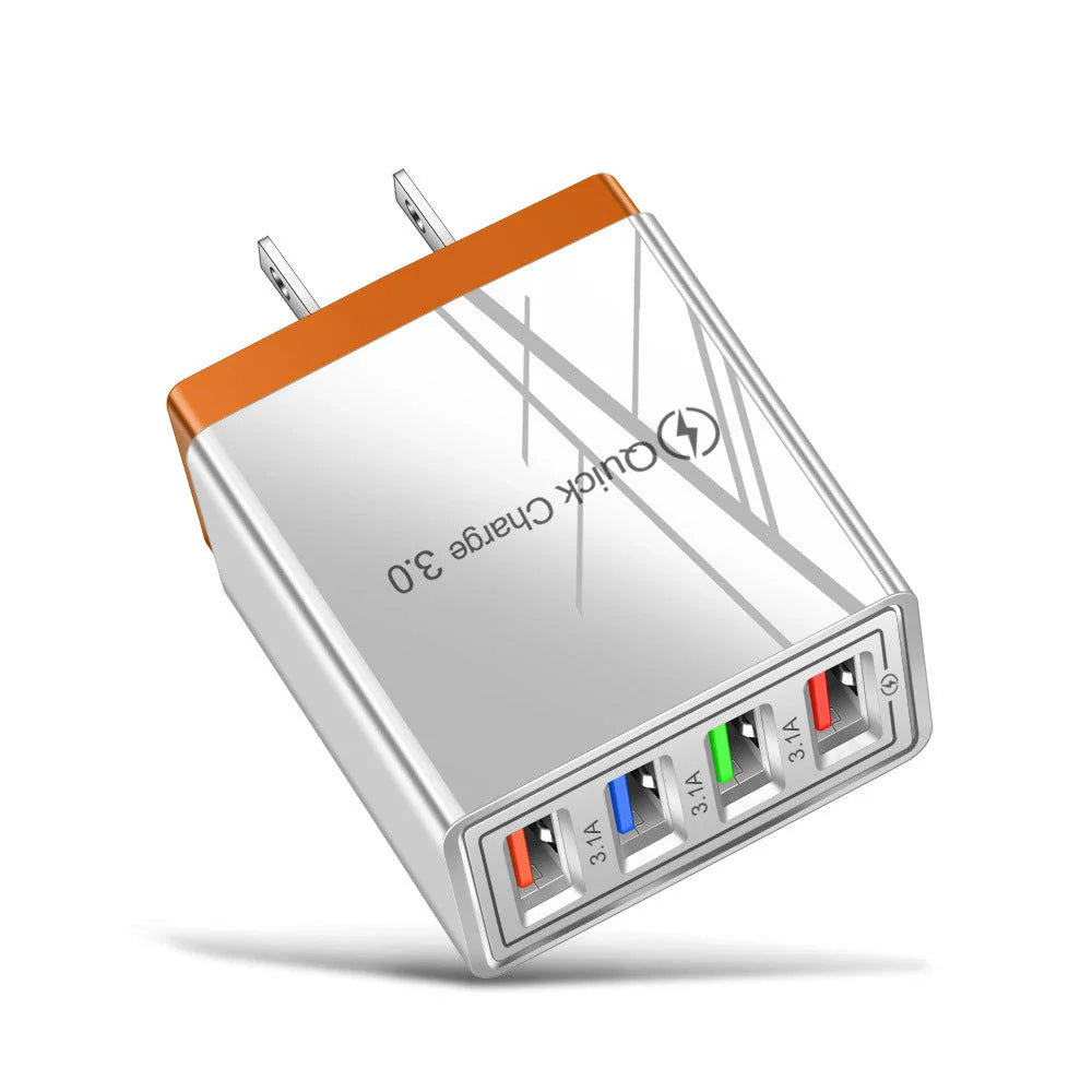 4-Port High-Speed USB Wall Charger with Quick Charge 3.0 Technology for Simultaneous Charging of Multiple Devices