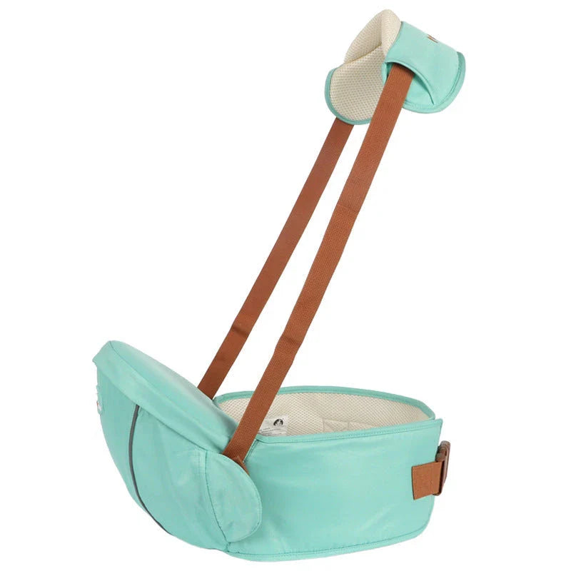 Versatile baby carrier with adjustable hip seat, offering hands-free support and multiple carrying positions for newborns to toddlers