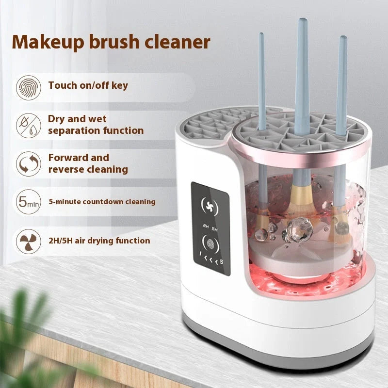 Rechargeable electric makeup brush cleaner with drying chamber