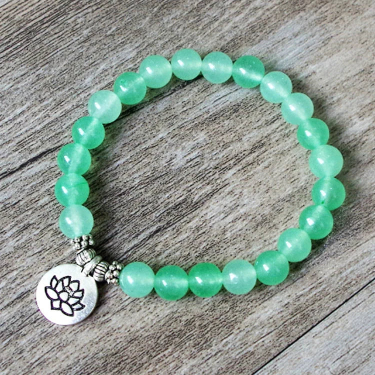 Handmade Matte Amazonite Yoga Chakra Bracelet with OM and Lotus charms