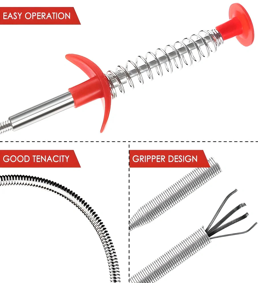 UltraFlex™ Spring-Claw Drain Unblocker - Heavy-Duty Stainless Steel Tool for Clearing Blocked Drains