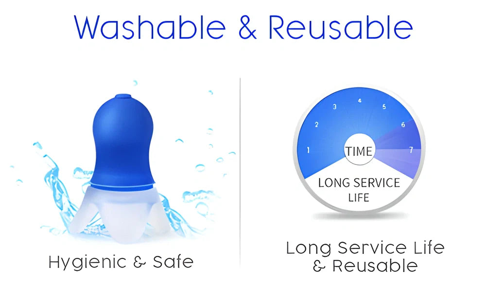 Multipurpose pressure-equalising earplugs in blue silicone with clear flanges, designed for comfortable in-flight use and various noise-filled activities.