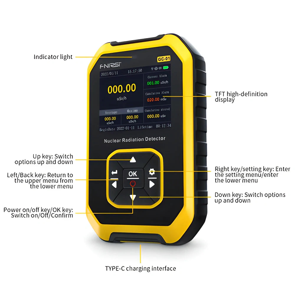 FNIRSI GC-01 Geiger Counter - a high-precision nuclear radiation detector with advanced features for accurate radiation monitoring