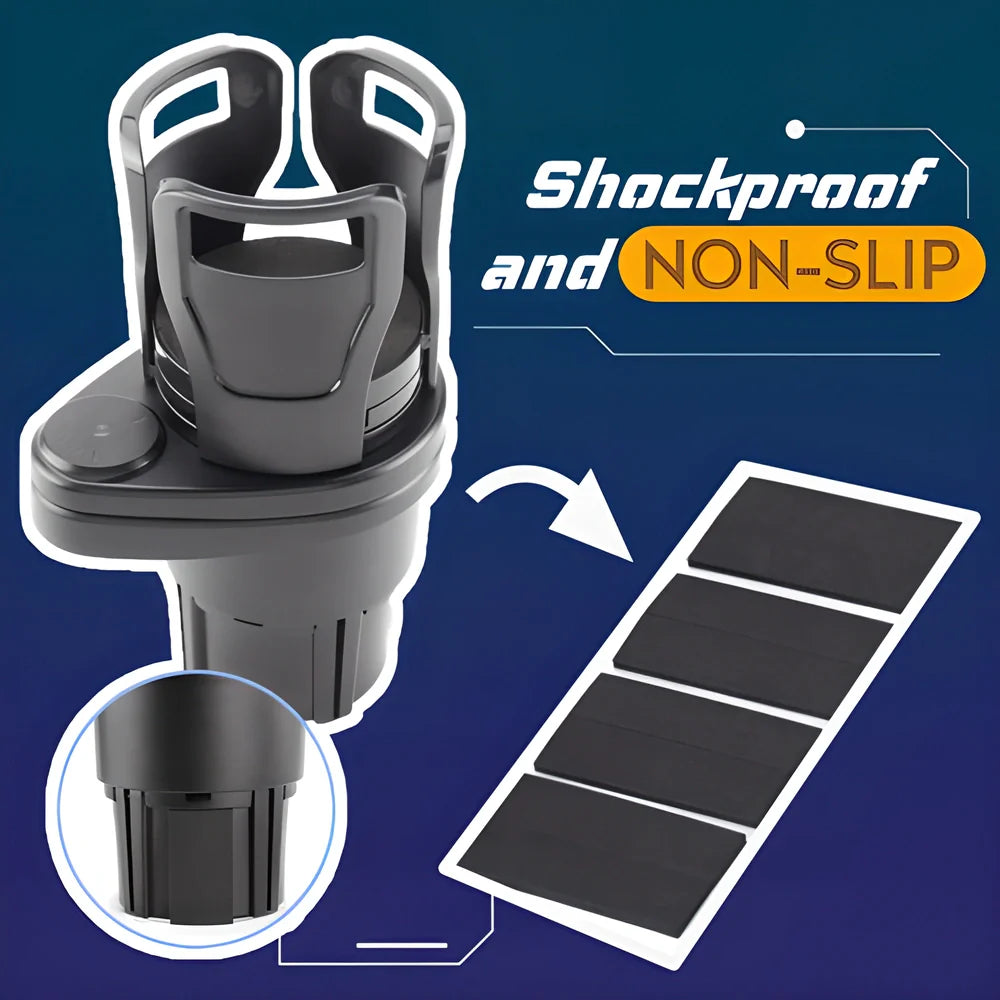 Versatile Car Cup Holder and Organiser with 360-degree rotating base, adjustable cup mouth, and premium ABS construction