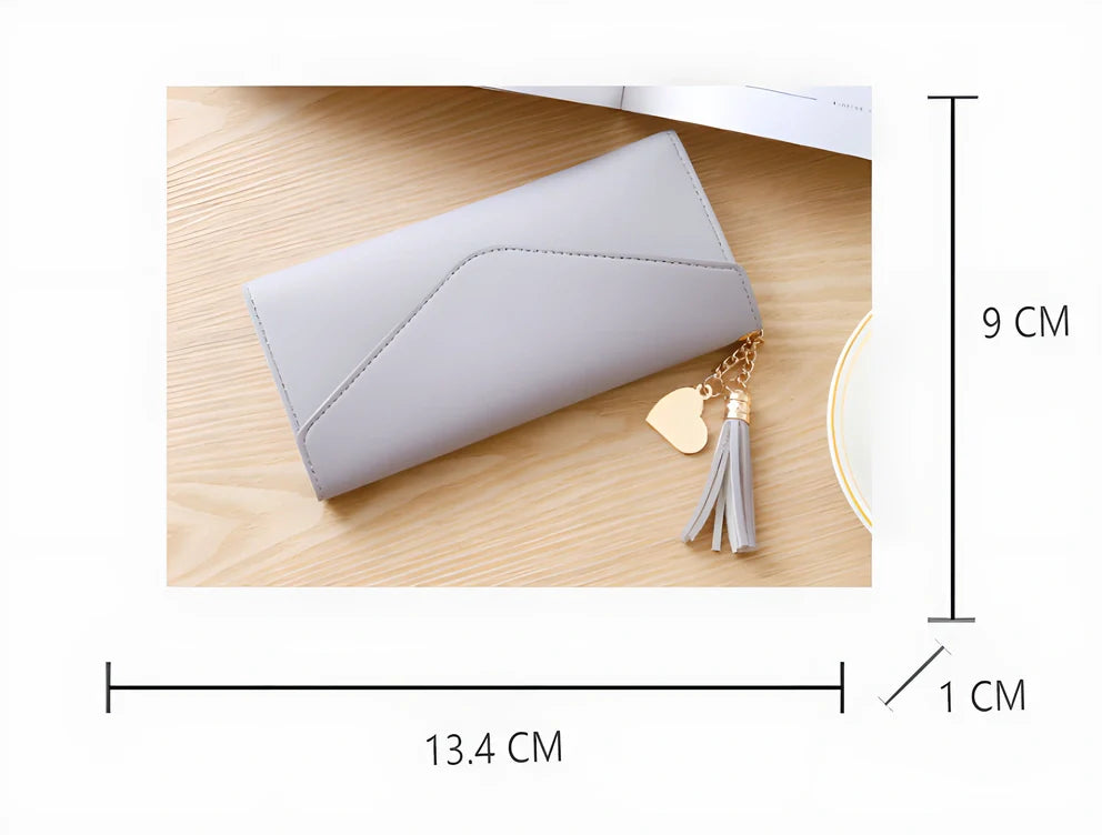 GEONYIEEK™ Women's Long Leather Wallet in various colours, featuring a sleek design, decorative tassel, and multiple storage compartments