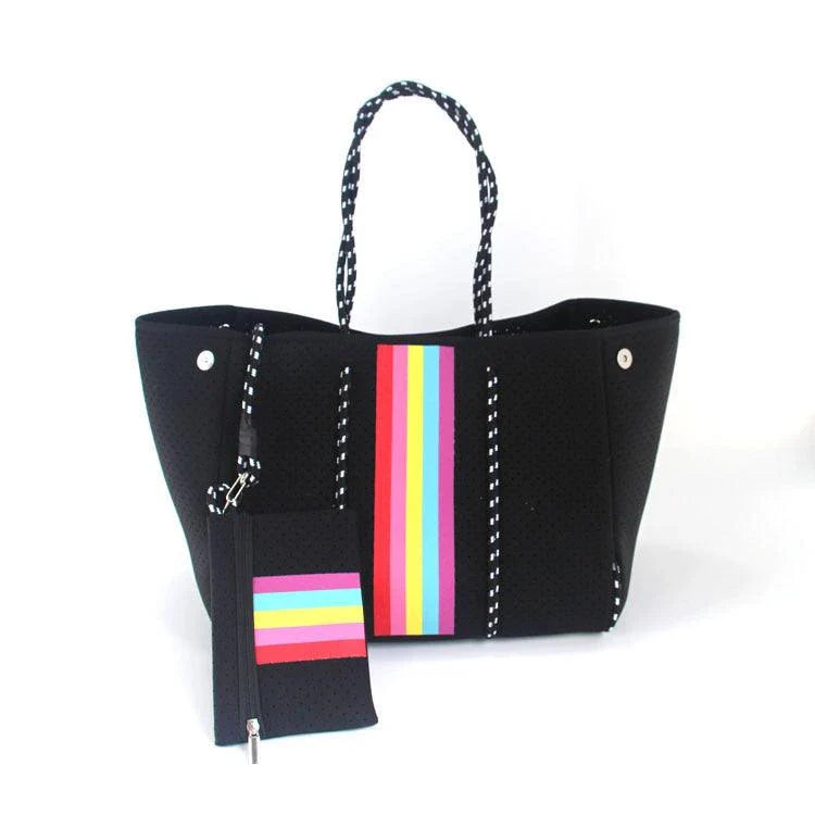A neoprene beach bag in a stylish design, perfect for British summer adventures at the coast