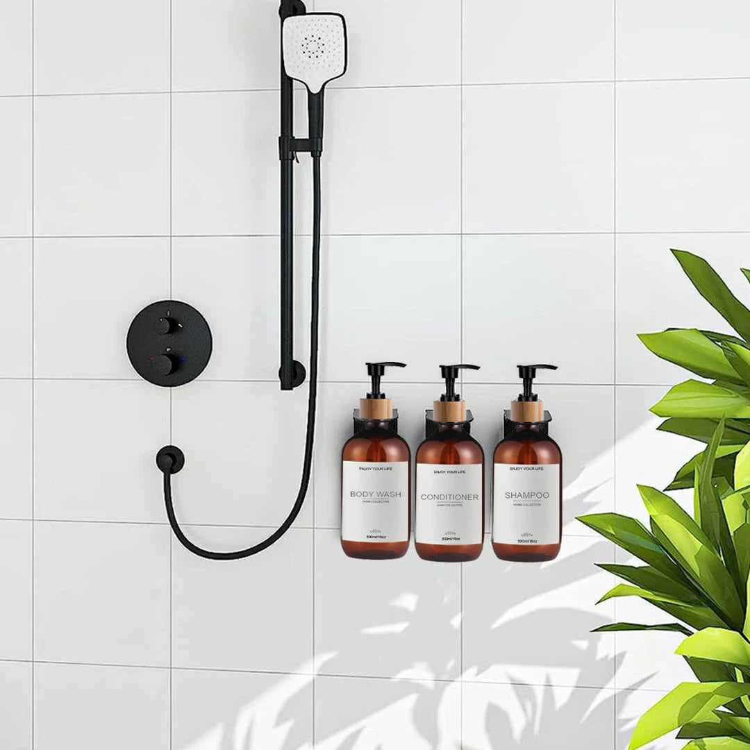 Elegant 500ml British soap and shampoo dispensers in various colours, designed to organise and elevate your bathroom space