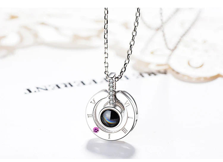 Elegant 925 Sterling Silver clavicle chain with 100 languages 'I love you' inscription and delicate geometric design