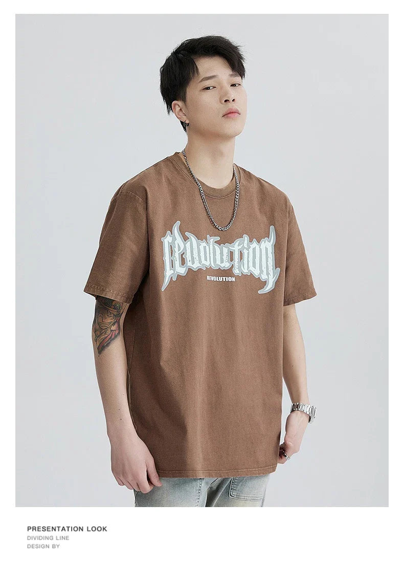 Premium vintage-inspired short-sleeved t-shirt in a distressed black colour, made of soft pure cotton fabric