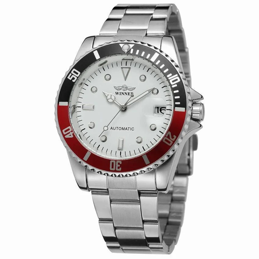 Premium automatic mechanical watch with stainless steel casing, mineral glass mirror, and various colour options for the modern gentleman