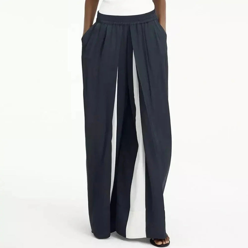 GiftHome UK Sophisticated Navy High-Waist Wide-Leg Trousers with Elegant Patchwork