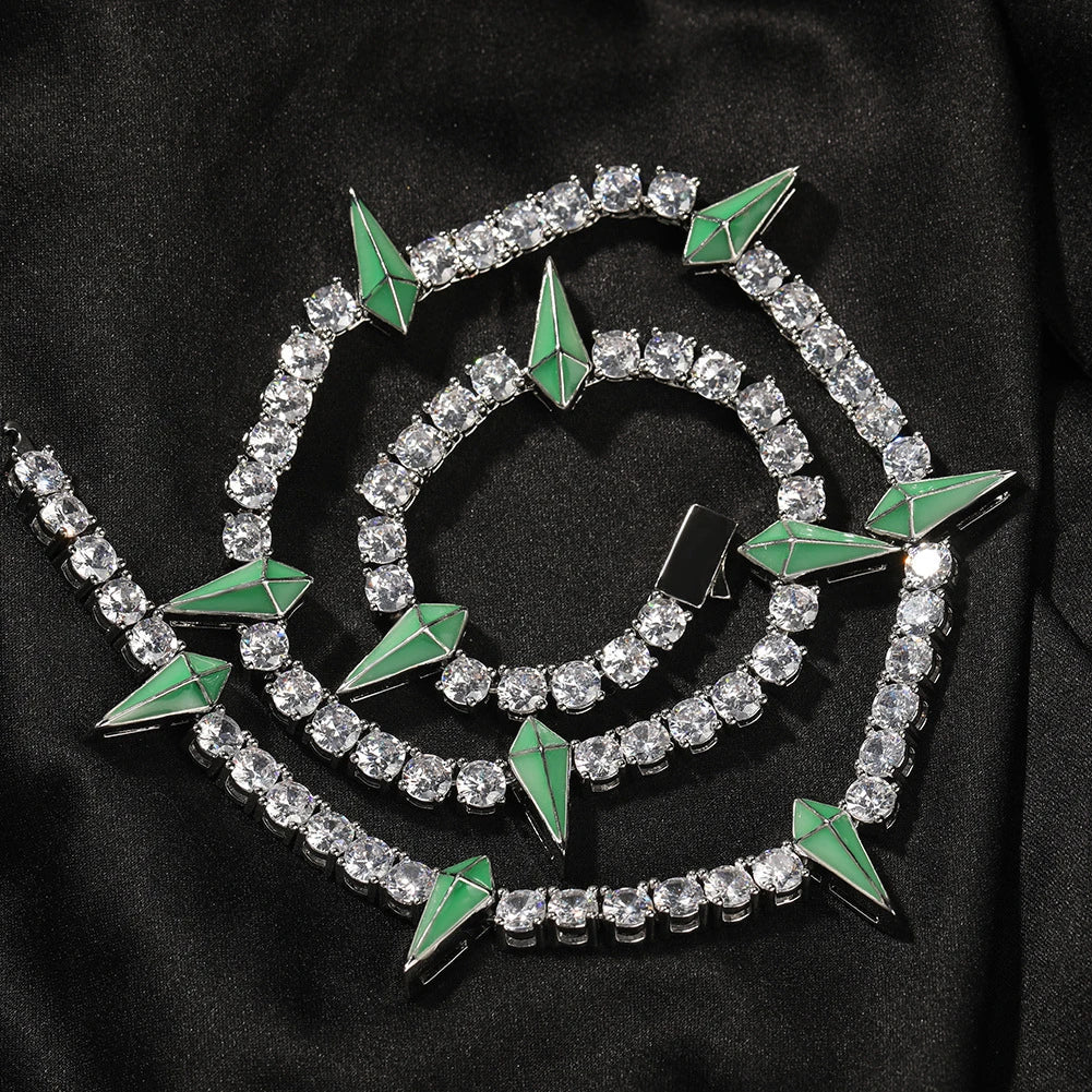 Premium men's copper necklace with zircon stones in a geometric design, available in various lengths and colours