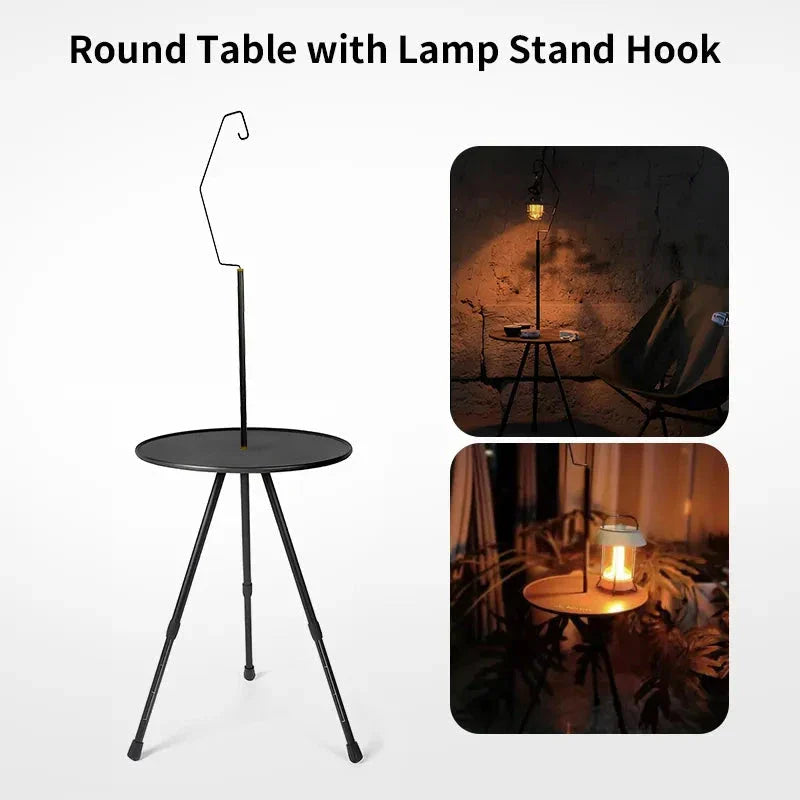 Adjustable Ultralight Portable Camping Round Table with Light Stand - Premium and Durable Outdoor Furniture for Camping, Picnics, and More