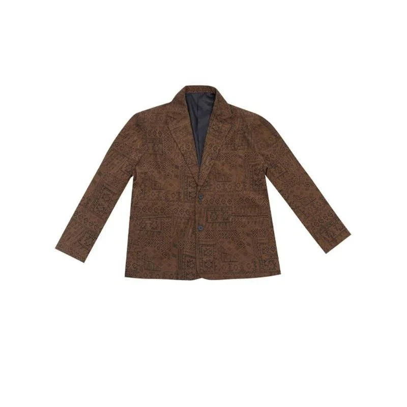 Women's Totem Print Blazer with Long Sleeves and Pockets in Autumn Elegance Design