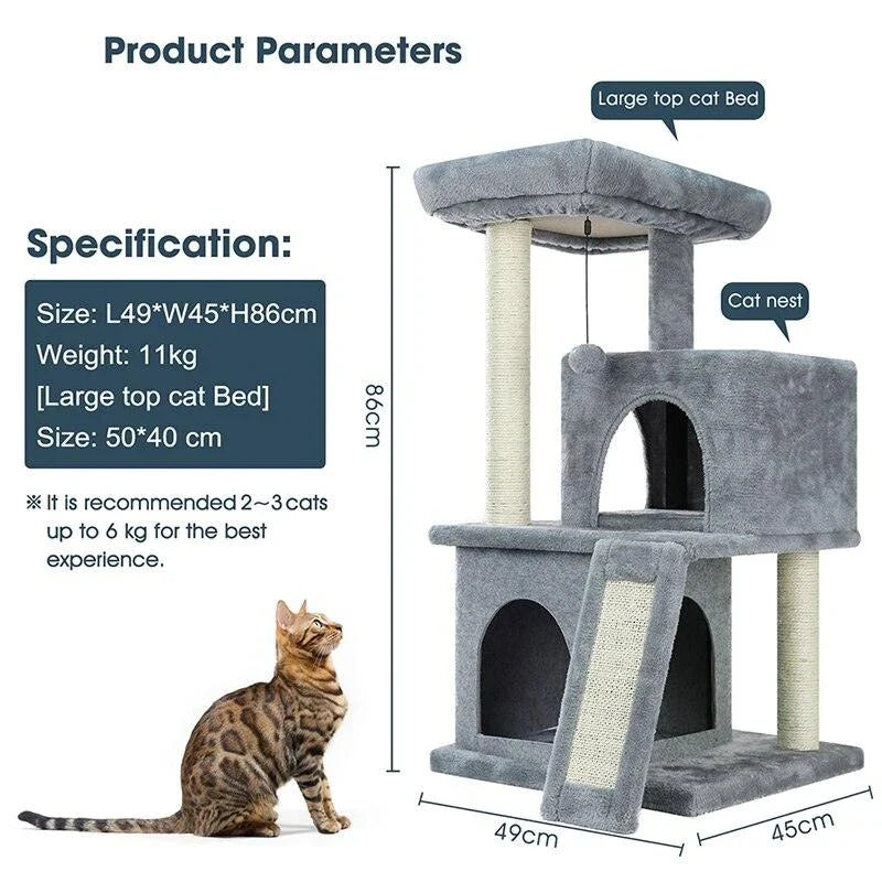 A four-layer cat scratching post made of durable wood and rope, providing multiple levels for your cat to enjoy their natural scratching behaviour.