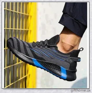 Pair of anti-smashing and anti-piercing sneakers with a flying woven upper and lightweight EVA sole, offering superior protection and comfort.