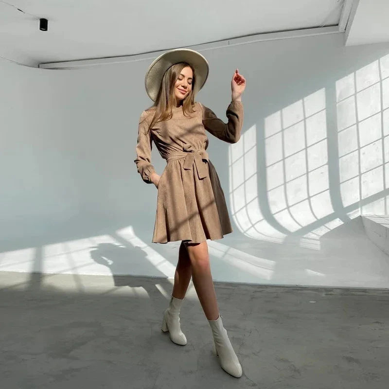 Stylish cotton pullover dress with versatile skirt-like design, perfect for the British commuter