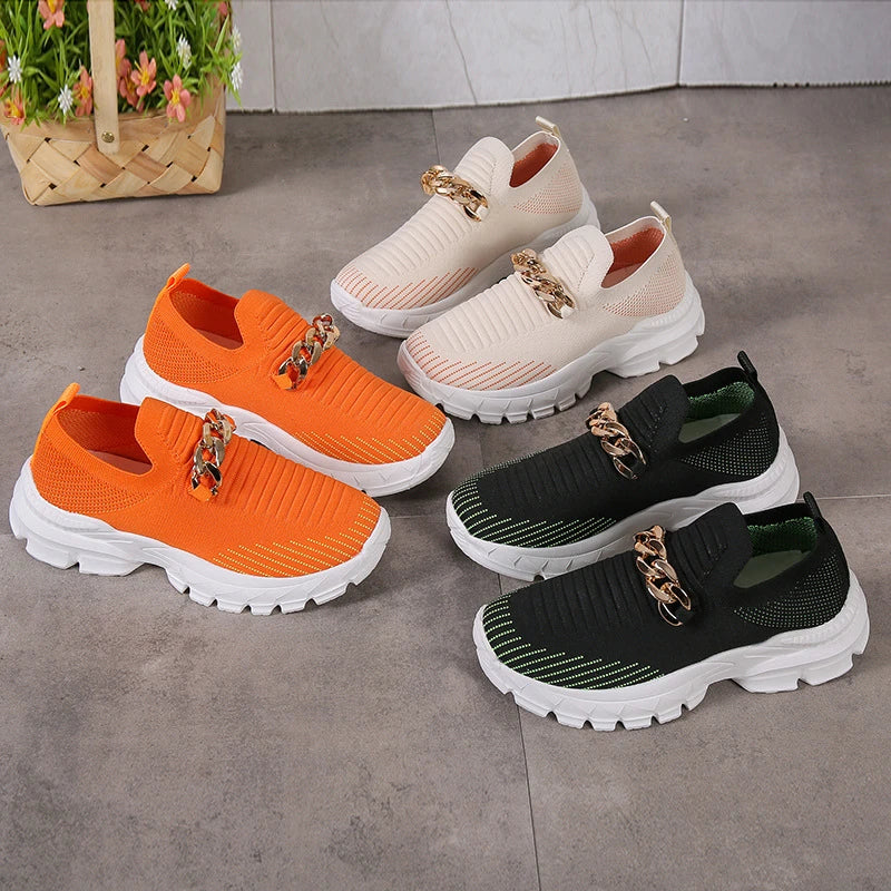 Stylish mesh trainers for women with a breathable, comfortable design and chunky muffin heel