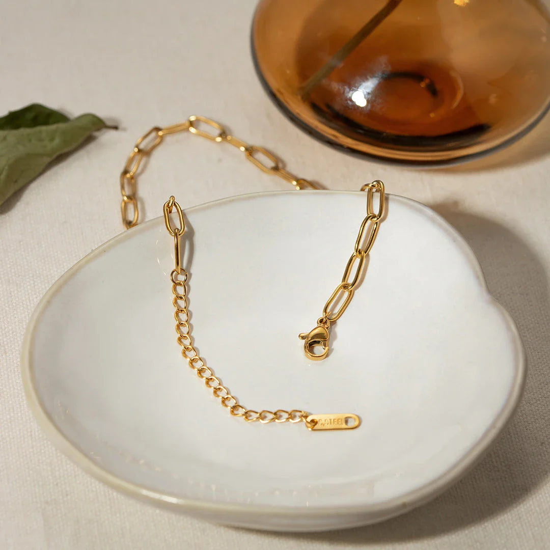 Exquisite 18K gold plated stainless steel anklet with minimalist paper clip chain design